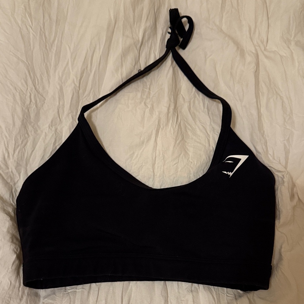 Gymshark Black Sports Bra with White Logo